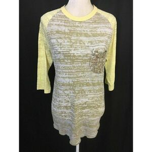 Son Of John Anthropologie Womens Yellow White Sheer Long Sleeve Top Size 1 Small